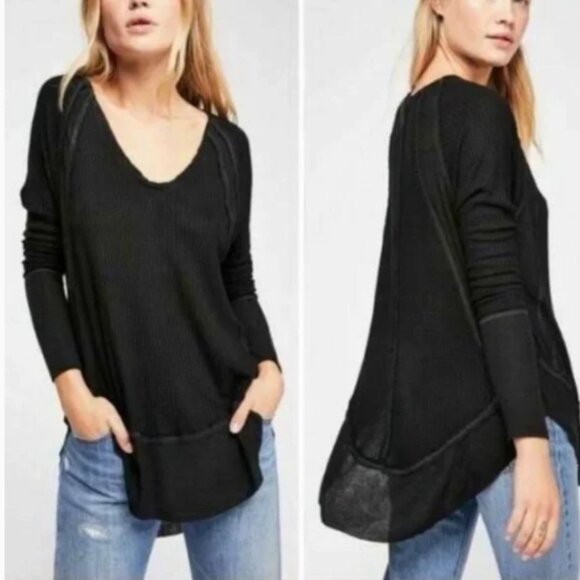 We the Free by Free People - Catalina V-Neck Thermal Top OB833186 | XS | Black - Picture 1 of 11